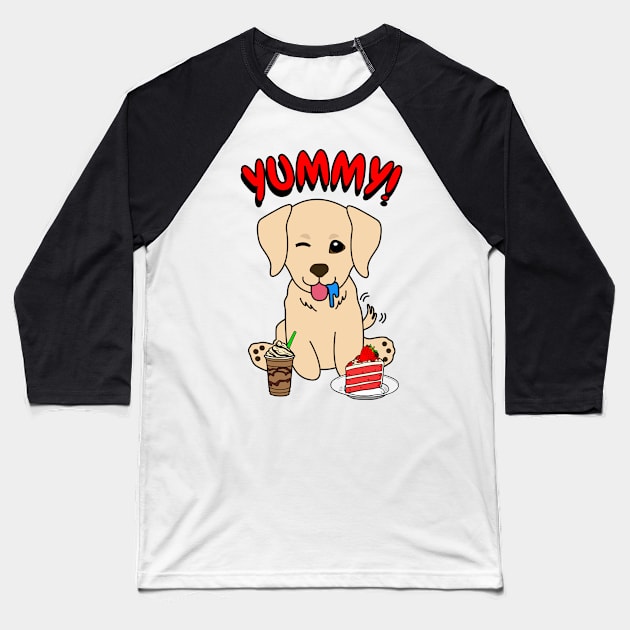 Cute retriever dog is having coffee and cake Baseball T-Shirt by Pet Station